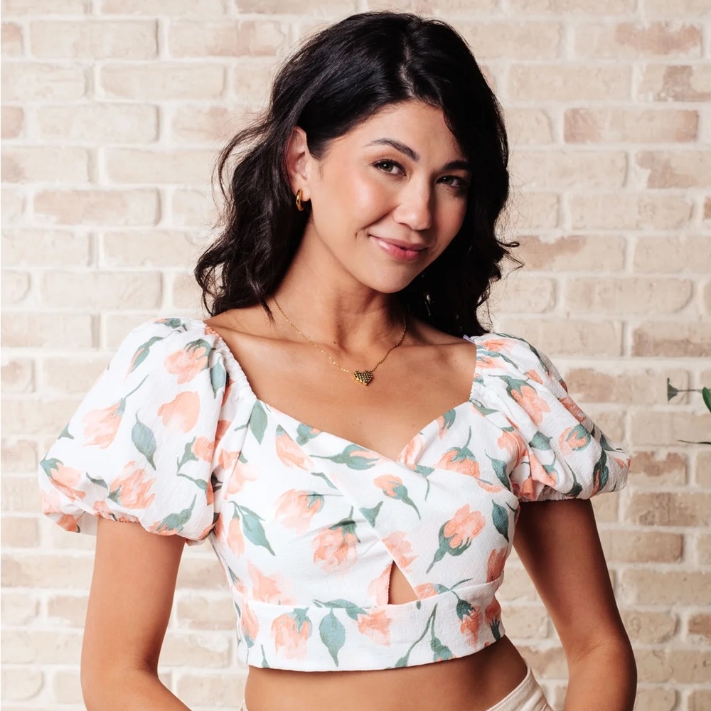 Floral Puff Sleeve Sweetheart Crop Top Boutique